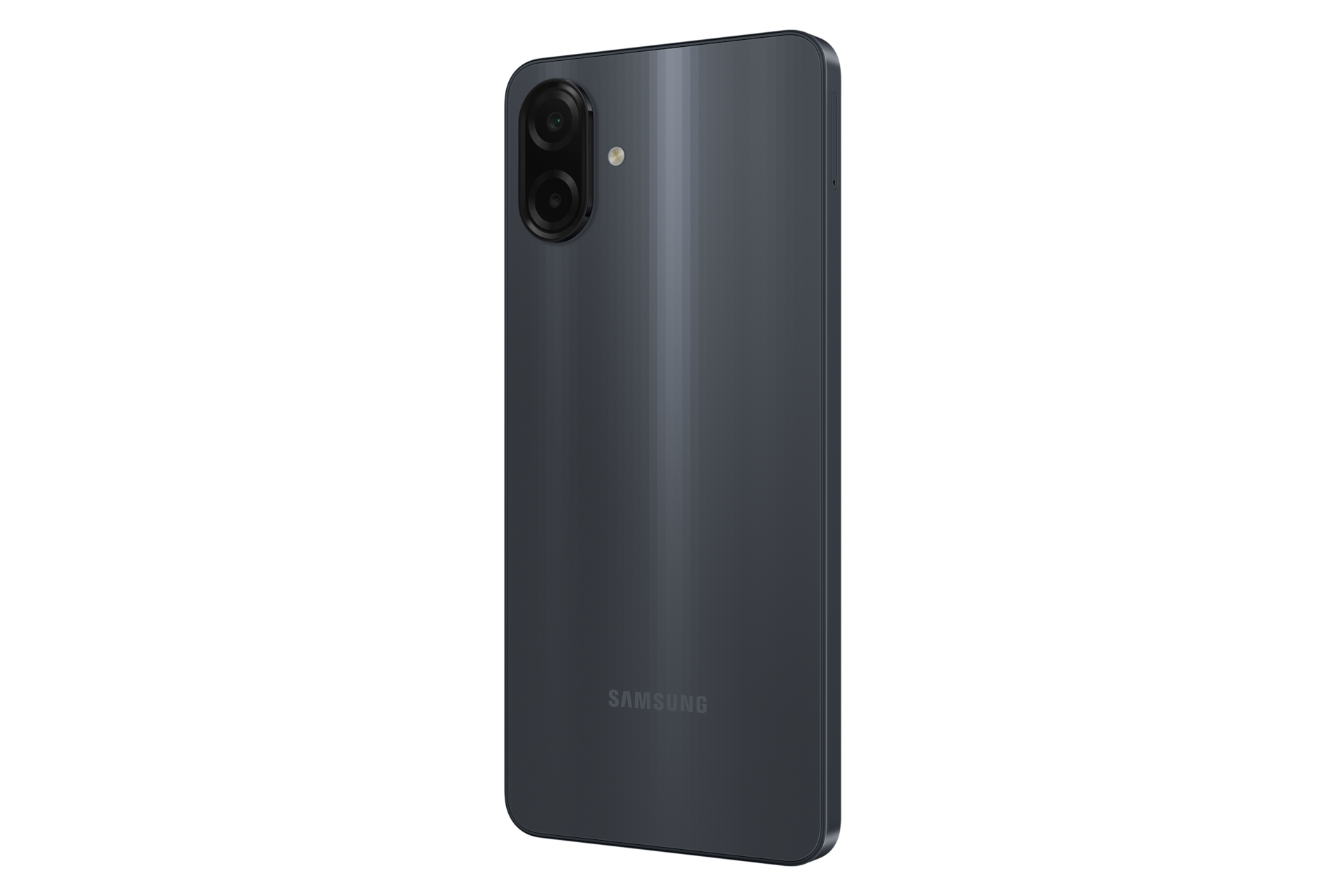 Tampilan Galaxy A07 dari belakang kanan hitam
