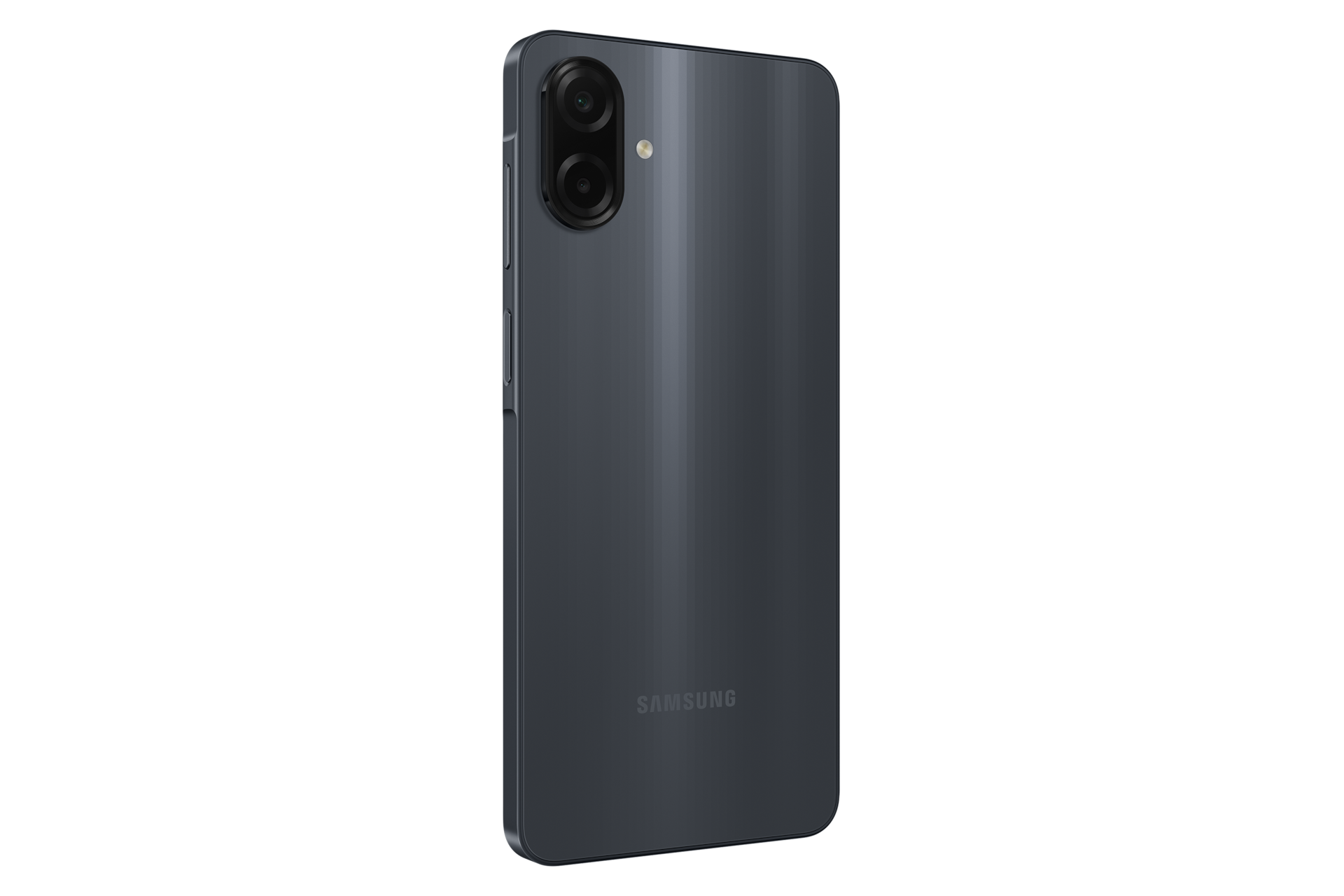 Tampilan Galaxy A07 dari belakang kiri hitam