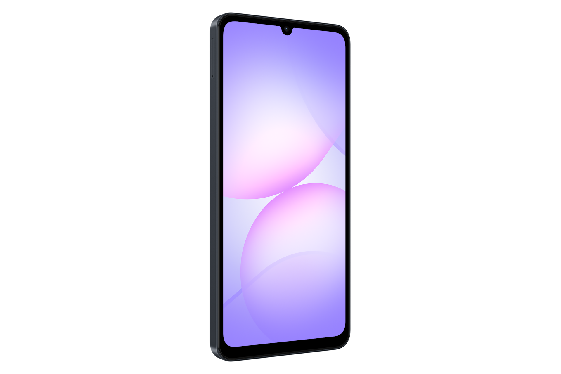 Tampilan Galaxy A07 dari depan kiri hitam